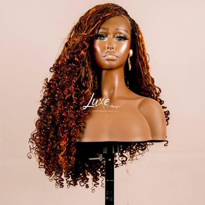 "Selena" Glueless HD Closure Braided Wig with Curls - Red Spice - Luxury HD Braided Wigs for Black Women