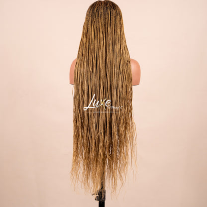 "Tanya" Glue - less 30" HD Lace 7X7 Closure Micro Knotless Box Braided Wig - Honey Blond 27 - Luxury HD Braided Wigs for Black Women