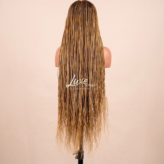 "Tanya" Glue-less 30" HD Lace 7X7 Closure Micro Knotless Box Braided Wig - Honey Blond 27