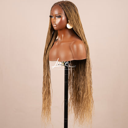 "Tanya" Glue - less 30" HD Lace 7X7 Closure Micro Knotless Box Braided Wig - Honey Blond 27 - Luxury HD Braided Wigs for Black Women