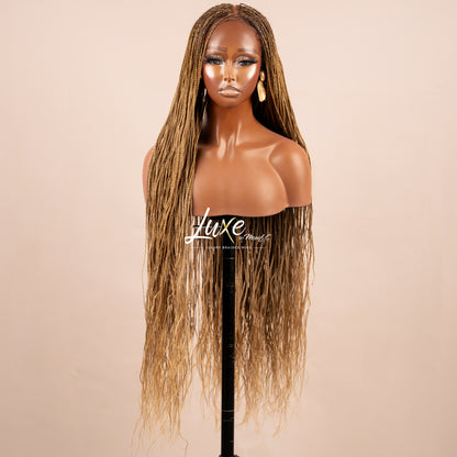 "Tanya" Glue - less 30" HD Lace 7X7 Closure Micro Knotless Box Braided Wig - Honey Blond 27 - Luxury HD Braided Wigs for Black Women