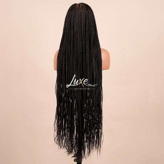 "Tanya" 30" HD Lace 7X7 Closure Micro Knotless Box Braided Wig - Black - Luxury HD Braided Wigs for Black Women