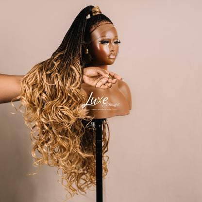 "Lina" French Curls HD Full Lacefront Braided Wig - Golden Ombre - Luxury HD Braided Wigs for Black Women