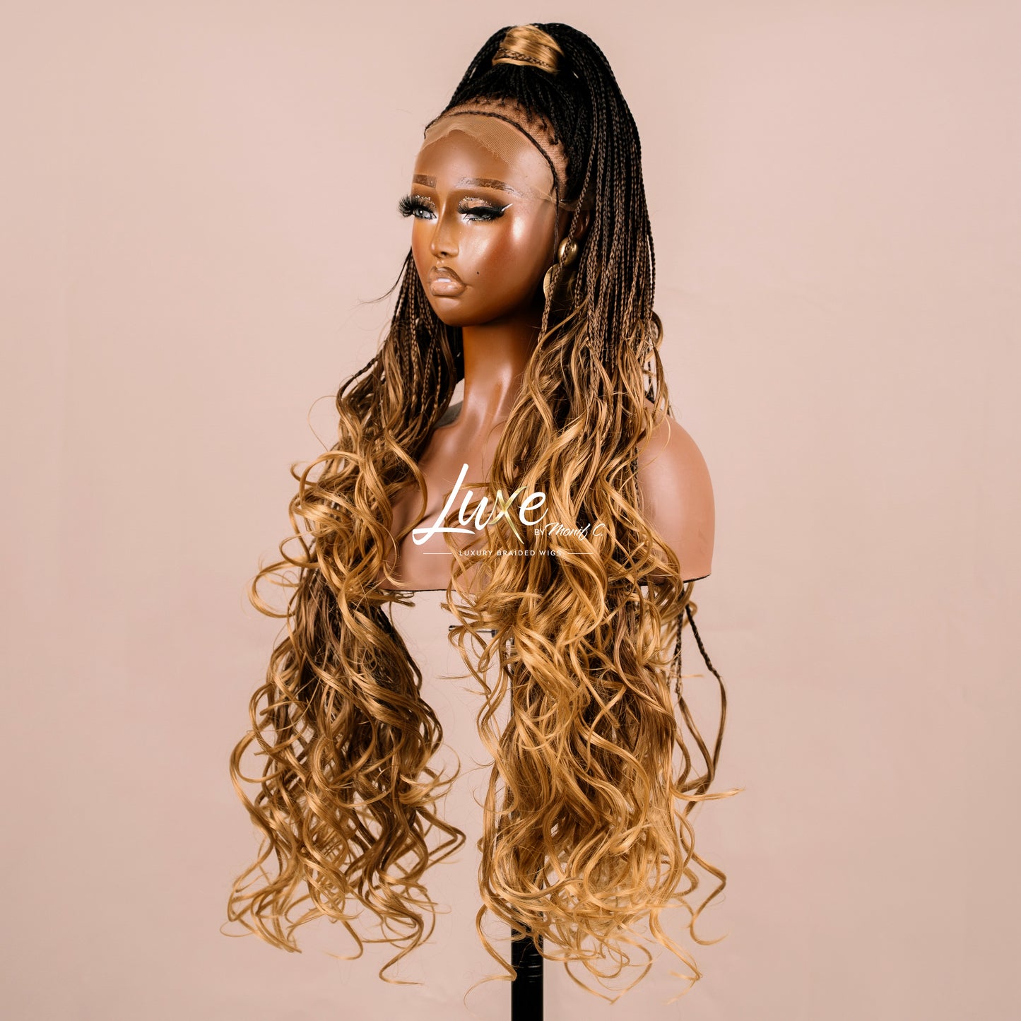 "Lina" French Curls HD Full Lacefront Braided Wig - Golden Ombre