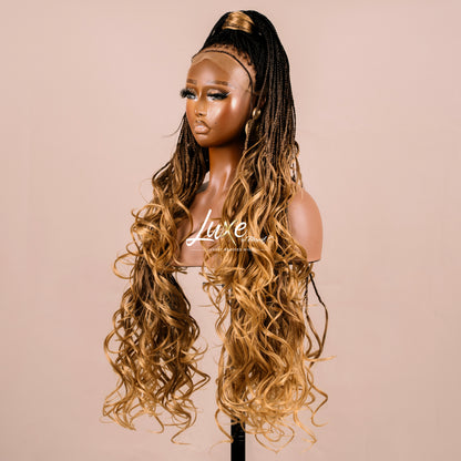 "Lina" French Curls HD Full Lacefront Braided Wig - Golden Ombre - Luxury HD Braided Wigs for Black Women
