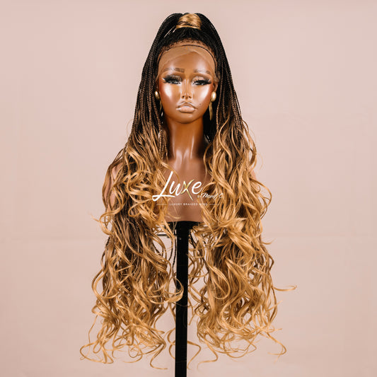 "Lina" French Curls HD Full Lacefront Braided Wig - Golden Ombre