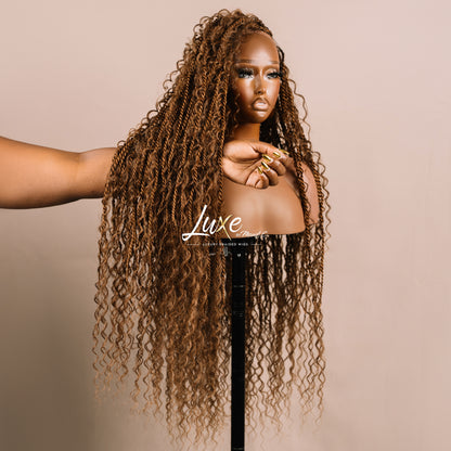 "Lana" HD Full Lace Human Hair Island Twist Boho Braided Wig - Sandy Brown - Luxury HD Braided Wigs for Black Women