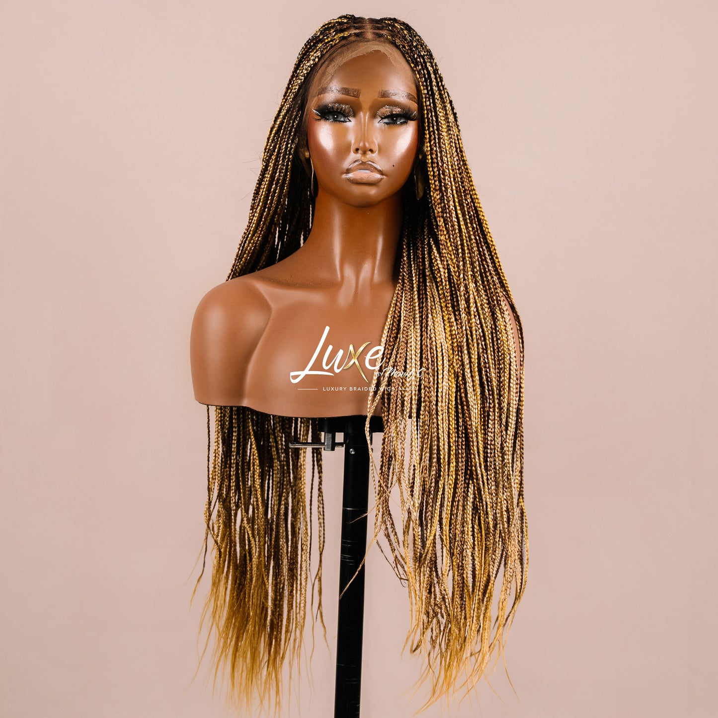 "Kimmy" 24" HD Full Lace Medium Knotless Box Braided Wig - Blond Mix