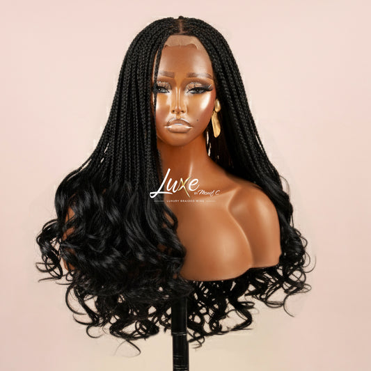 "Tina" French Curls HD Closure Lacefront Braided Wig - Black