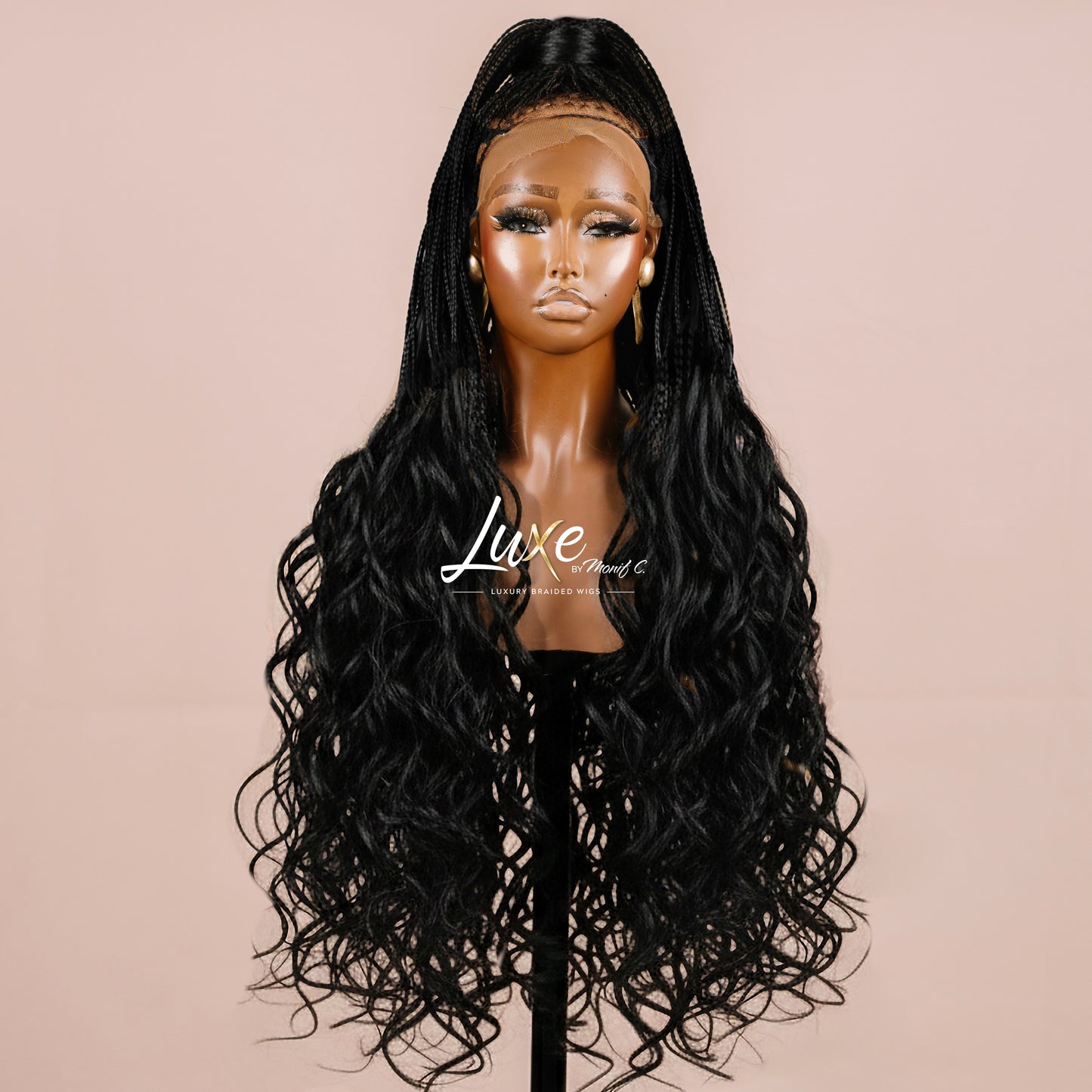 "Lina" French Curls HD Full Lacefront Braided Wig - Black
