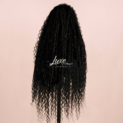 "Lana" HD Full Lace Human Hair Island Twist Boho Braided Wig - Black - Luxury HD Braided Wigs for Black Women