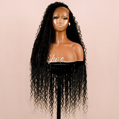 "Lana" HD Full Lace Human Hair Island Twist Boho Braided Wig - Black - Luxury HD Braided Wigs for Black Women
