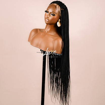 "Kimmy" 24" HD Full Lace Medium Knotless Box Braided Wig - Black - Luxury HD Braided Wigs for Black Women