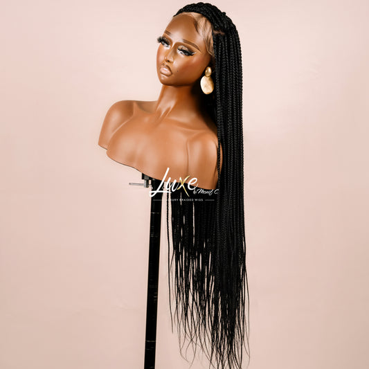 "Kimmy" 24" HD Full Lace Medium Knotless Box Braided Wig - Black - Luxury HD Braided Wigs for Black Women
