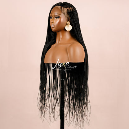 "Kimmy" 24" HD Full Lace Medium Knotless Box Braided Wig - Black - Luxury HD Braided Wigs for Black Women