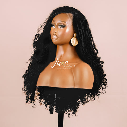 "Selena" HD Closure Braided Wig with Curls - Black Noir