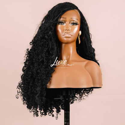 "Selena" HD Closure Braided Wig with Curls - Black Noir - Luxury HD Braided Wigs for Black Women