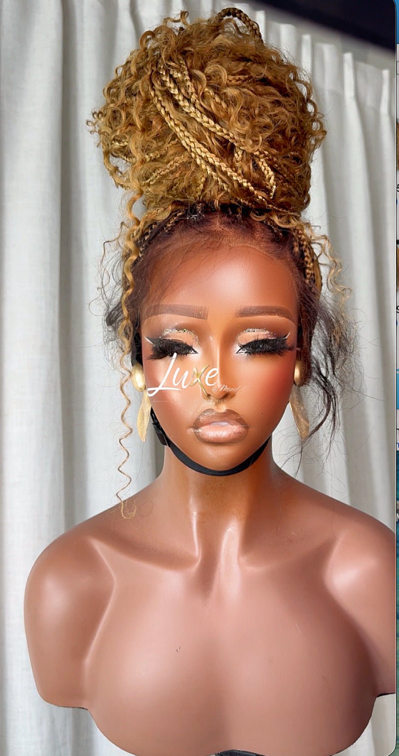 "Bonita" HD Full Lace Human Hair Boho Braided Wig - Honey Blond - Luxury HD Braided Wigs for Black Women