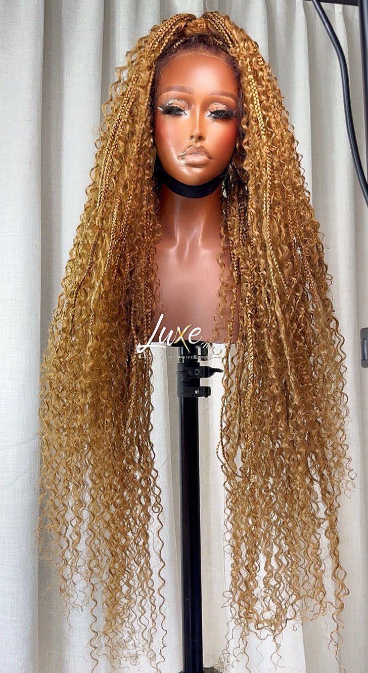 "Bonita" HD Full Lace Human Hair Boho Braided Wig - Honey Blond - Luxury HD Braided Wigs for Black Women