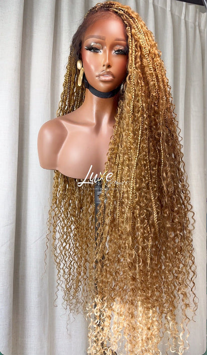 "Bonita" HD Full Lace Human Hair Boho Braided Wig - Honey Blond - Luxury HD Braided Wigs for Black Women