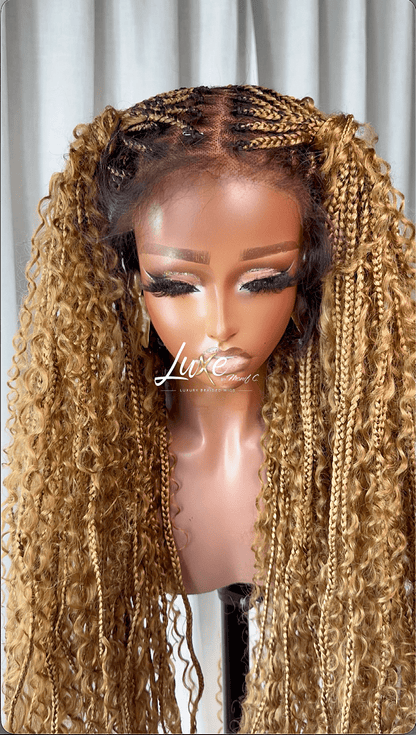 "Bonita" HD Full Lace Human Hair Boho Braided Wig - Honey Blond - Luxury HD Braided Wigs for Black Women