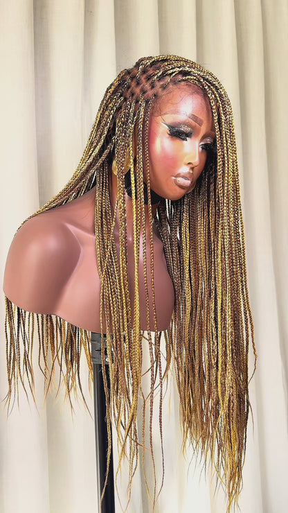 "Kimmy" 24" HD Full Lace Medium Knotless Box Braided Wig - Blond Mix